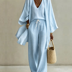 Tanisha | 3-piece Linen Look Set - Light Blue