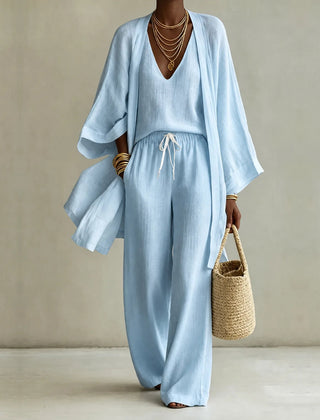 Tanisha | 3-piece Linen Look Set - Light Blue