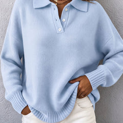 Marvelle | Chic Polo Hooded Knit Sweater - Blue