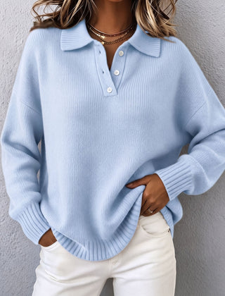 Marvelle | Chic Polo Hooded Knit Sweater - Blue
