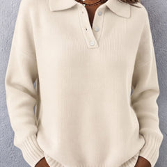Marvelle | Chic Polo Hooded Knit Sweater - White