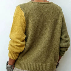 Artistic Cozy Asymmetric Colour-block Knit Sweater - Green