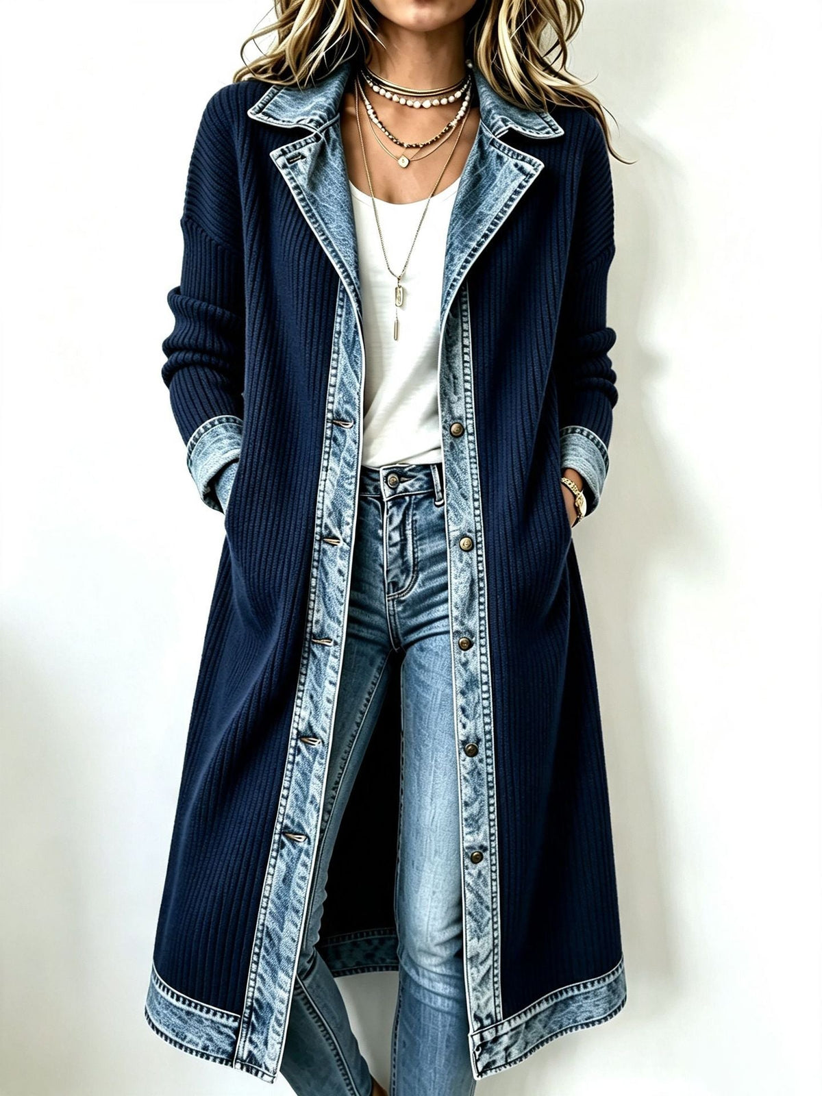 Riley | Casual Long-line Knit Cardigan - Navy
