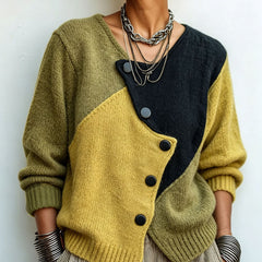 Artistic Cozy Asymmetric Colour-block Knit Sweater - Green