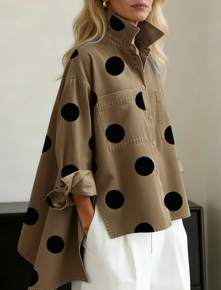 Peggy — Polka Dot Overshirt - Tan