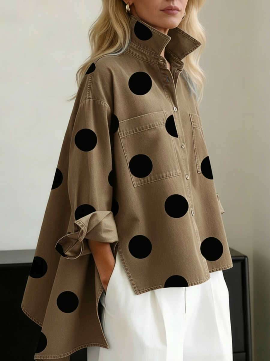 Peggy — Polka Dot Overshirt - Tan