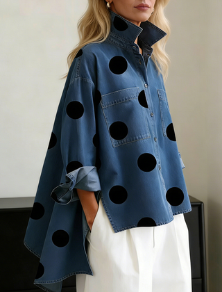 Peggy — Polka Dot Overshirt - Blue