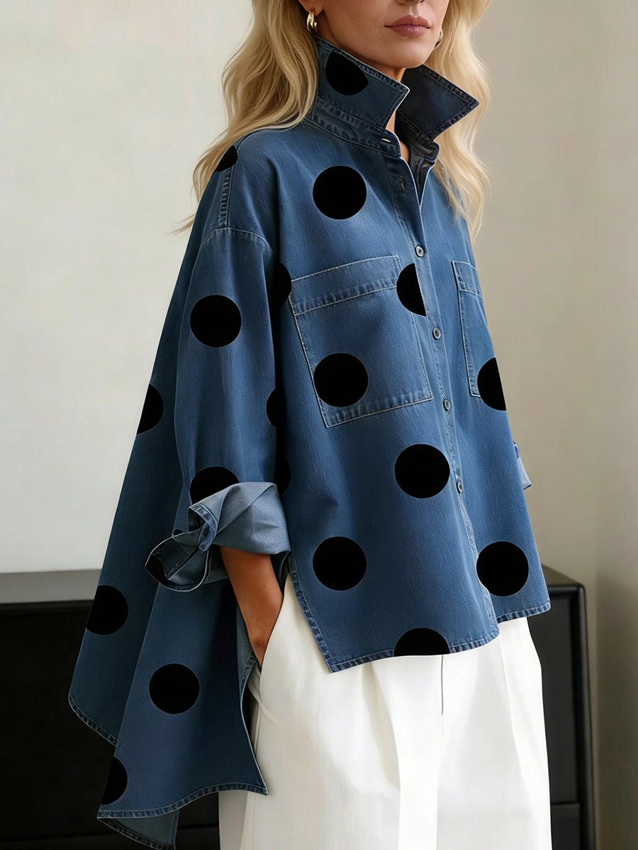 Peggy — Polka Dot Overshirt - Blue