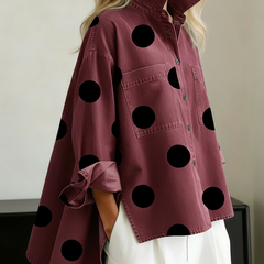 Peggy — Polka Dot Overshirt - Burgundy