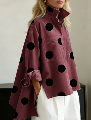 Peggy — Polka Dot Overshirt - Burgundy