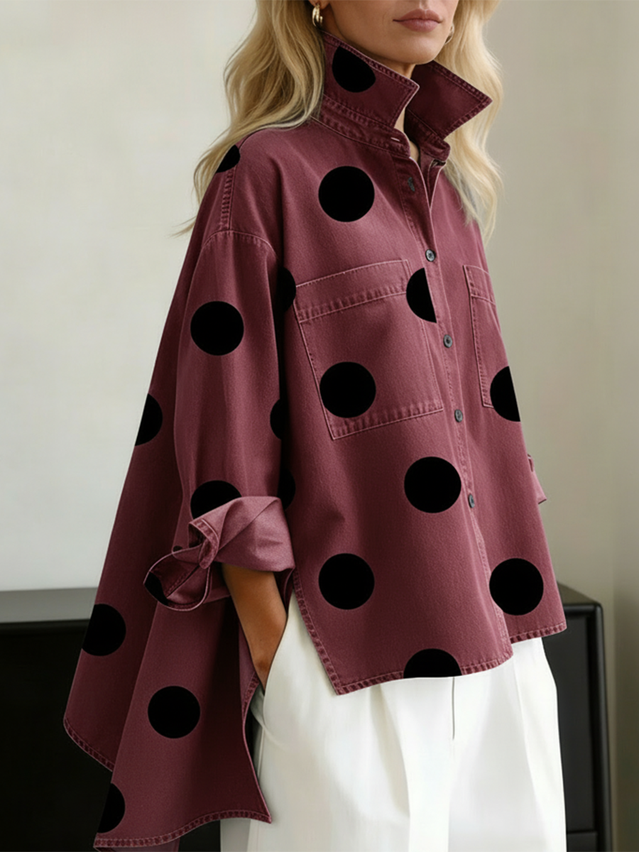 Peggy — Polka Dot Overshirt - Burgundy