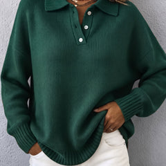 Marvelle | Chic Polo Hooded Knit Sweater - Green