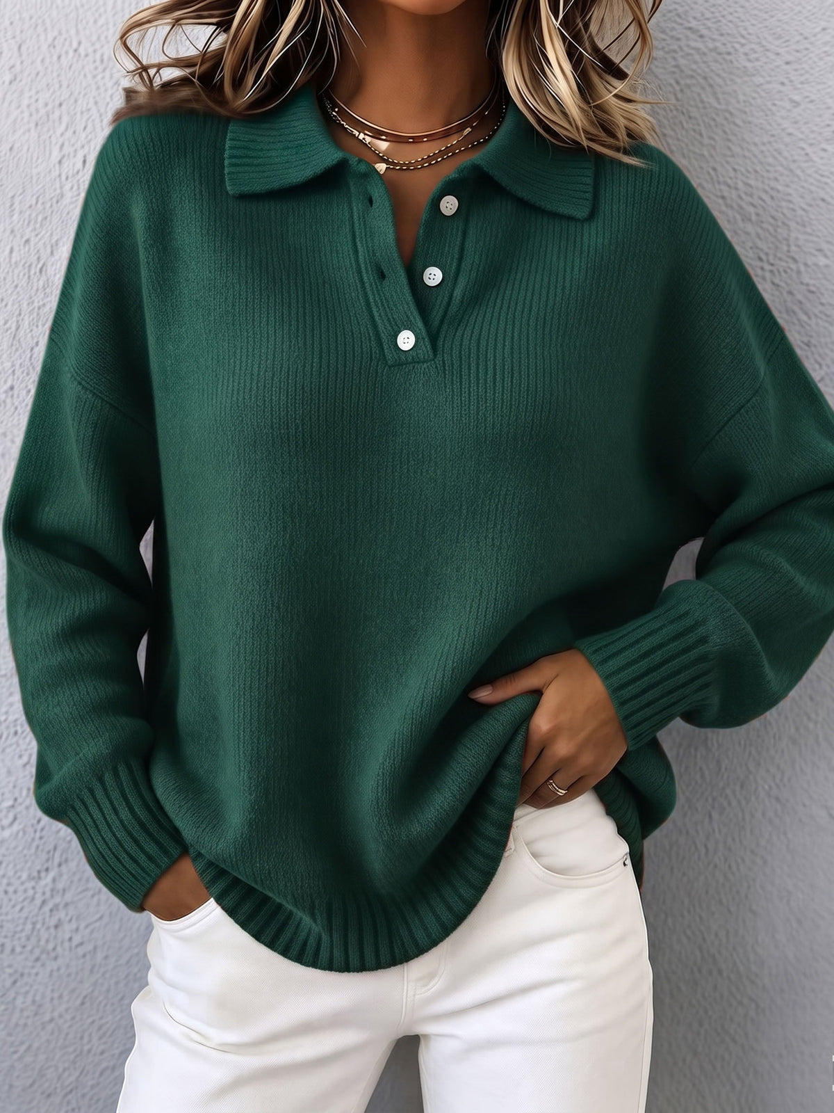 Marvelle | Chic Polo Hooded Knit Sweater - Green