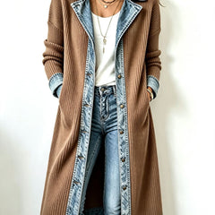 Riley | Casual Long-line Knit Cardigan - Khaki