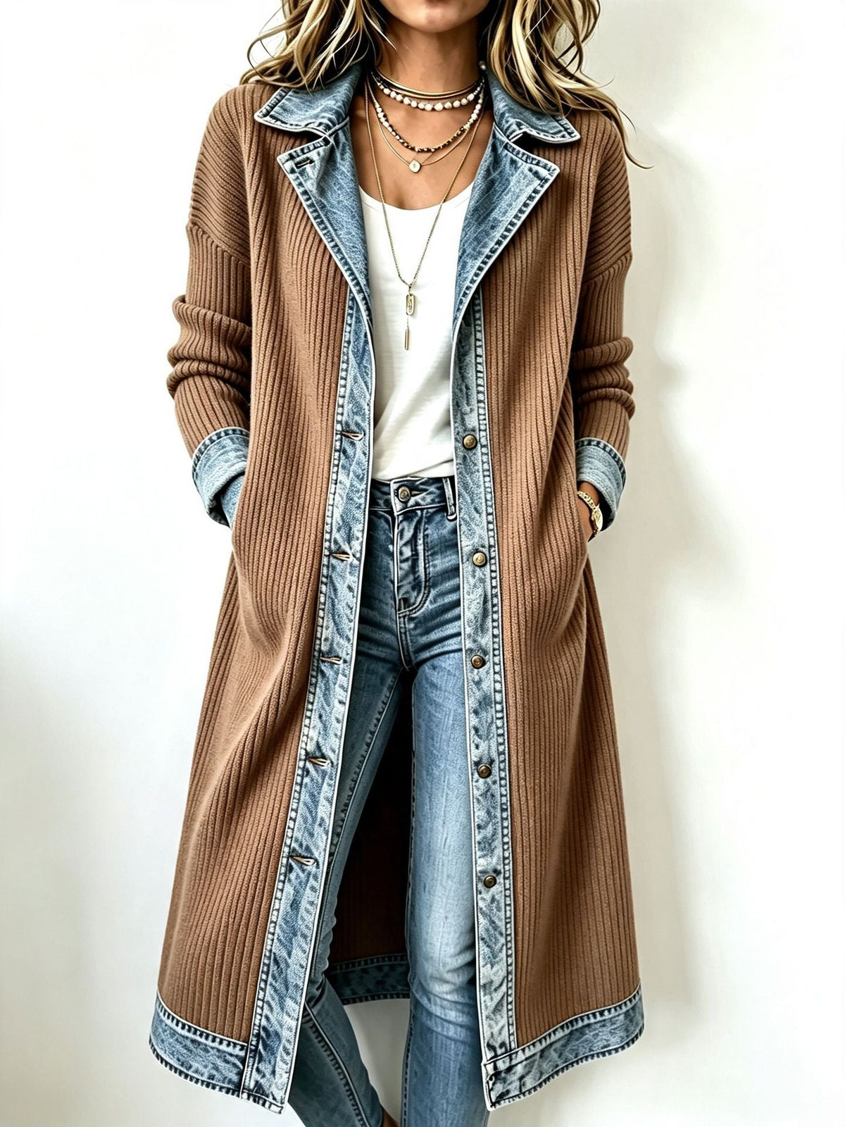 Riley | Casual Long-line Knit Cardigan - Khaki