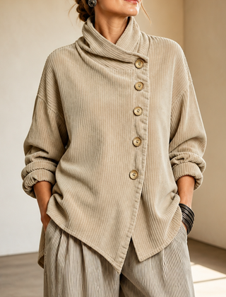 Tina | Asymmetric Corduroy Top - Beige