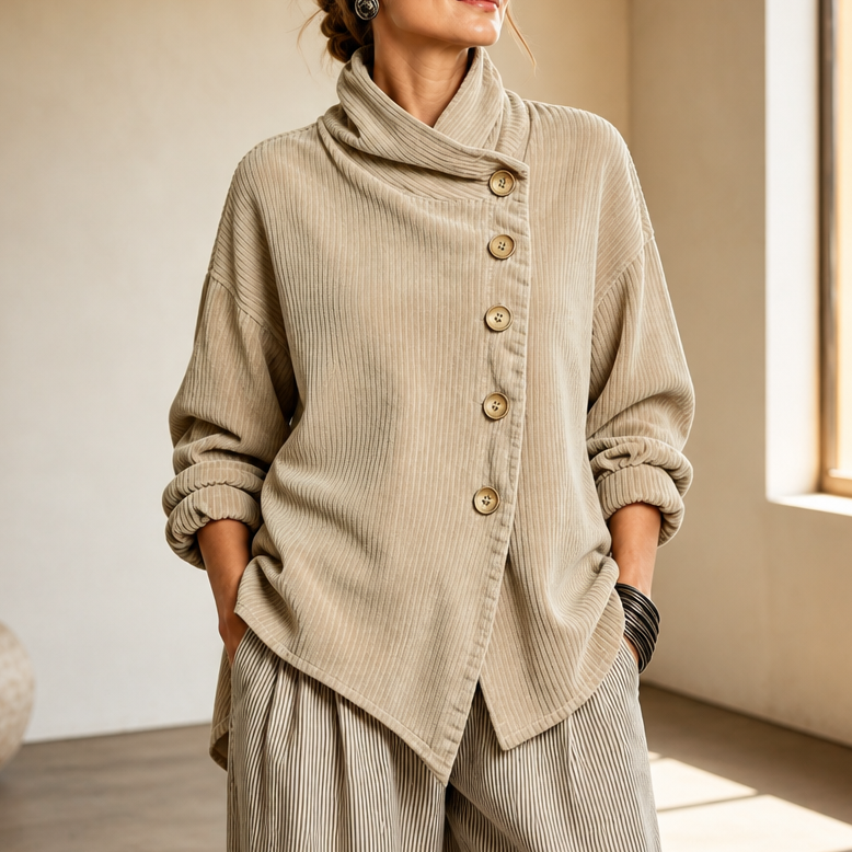 Tina | Asymmetric Corduroy Top - Beige
