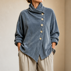Tina | Asymmetric Corduroy Top - Blue