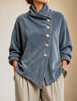 Tina | Asymmetric Corduroy Top - Blue
