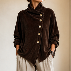 Tina | Asymmetric Corduroy Top - Brown