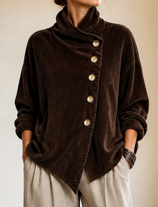 Tina | Asymmetric Corduroy Top - Brown