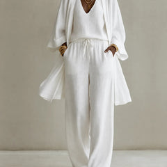 Tanisha | 3-piece Linen Look Set - White