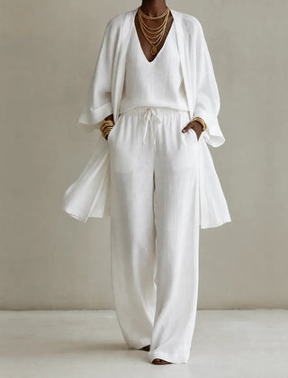 Tanisha | 3-piece Linen Look Set - White