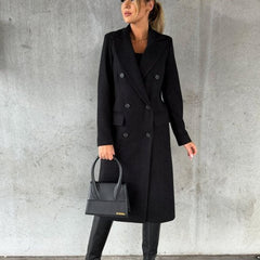 Emeline | Double-Breasted Longline Overcoat - Black