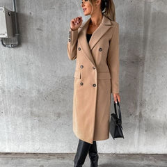 Emeline | Double-Breasted Longline Overcoat - Khaki