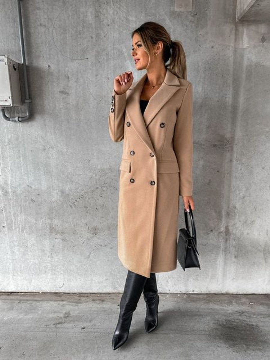 Emeline | Double-Breasted Longline Overcoat - Khaki