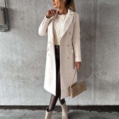 Emeline | Double-Breasted Longline Overcoat - Beige