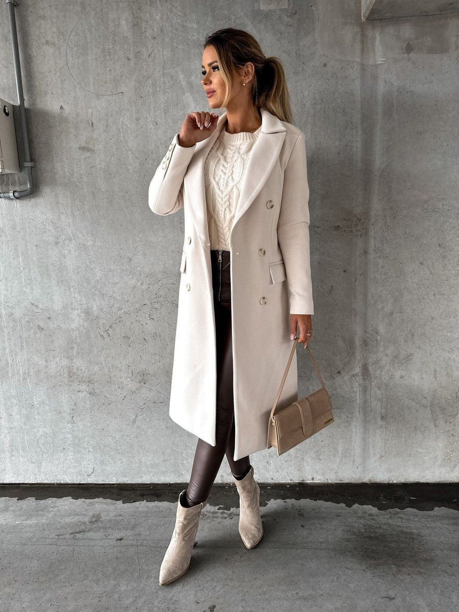 Emeline | Double-Breasted Longline Overcoat - Beige