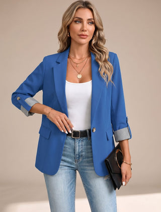 Cora | Rollable-Sleeve Soft-Tailored Blazer - Blue