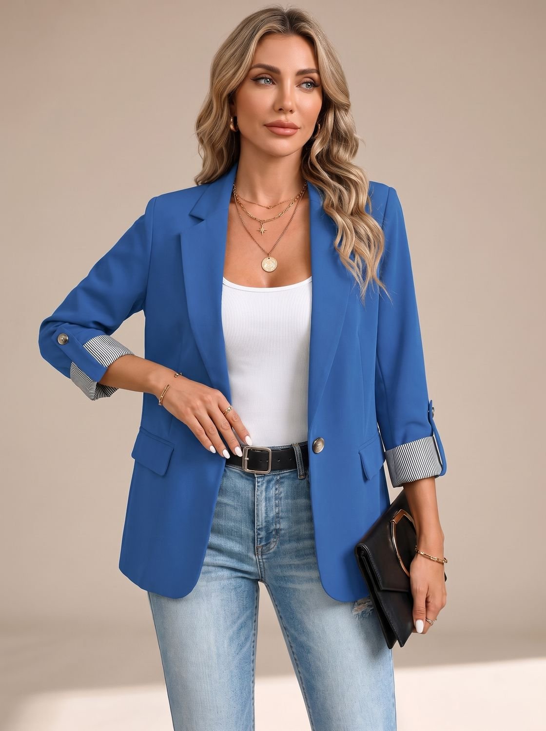 Cora | Rollable-Sleeve Soft-Tailored Blazer - Blue