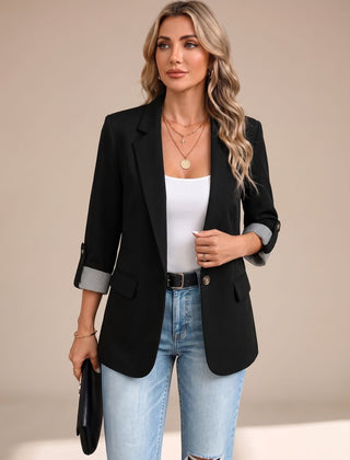 Cora | Rollable-Sleeve Soft-Tailored Blazer - Black