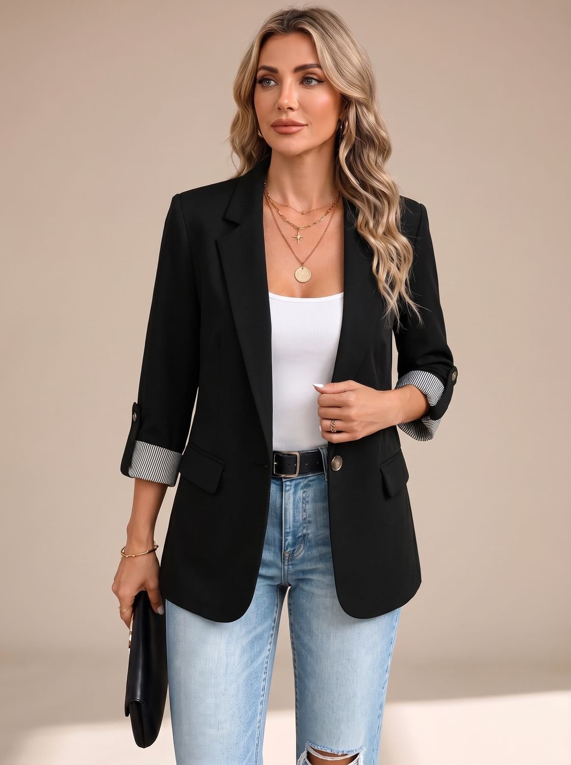Cora | Rollable-Sleeve Soft-Tailored Blazer - Black