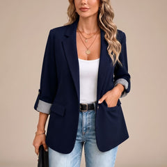 Cora | Rollable-Sleeve Soft-Tailored Blazer - Navy Blue