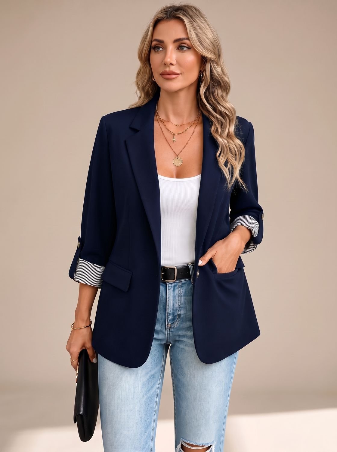 Cora | Rollable-Sleeve Soft-Tailored Blazer - Navy Blue