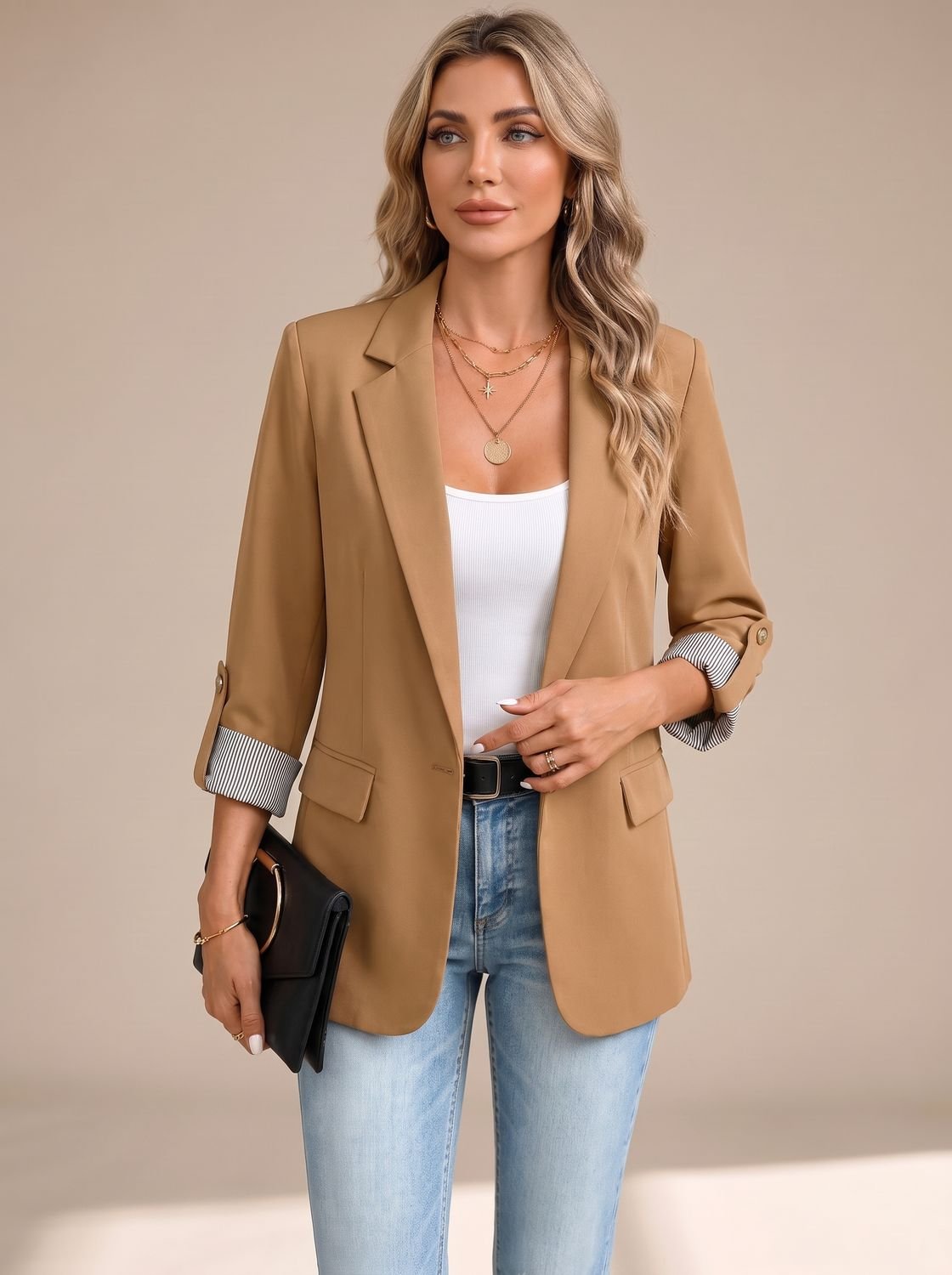 Cora | Rollable-Sleeve Soft-Tailored Blazer - Brown
