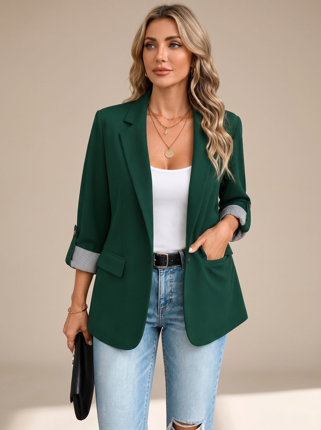 Cora | Rollable-Sleeve Soft-Tailored Blazer - Dark Green