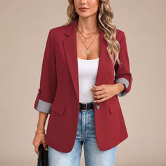 Cora | Rollable-Sleeve Soft-Tailored Blazer - Red