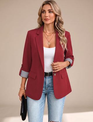 Cora | Rollable-Sleeve Soft-Tailored Blazer - Red