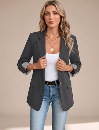 Cora | Rollable-Sleeve Soft-Tailored Blazer - Dark Grey