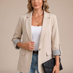 Cora | Rollable-Sleeve Soft-Tailored Blazer - Apricot