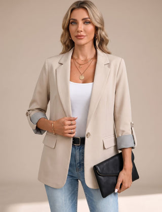 Cora | Rollable-Sleeve Soft-Tailored Blazer - Apricot