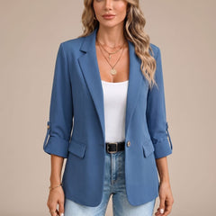 Cora | Rollable-Sleeve Soft-Tailored Blazer - Blue Plain Sleeve